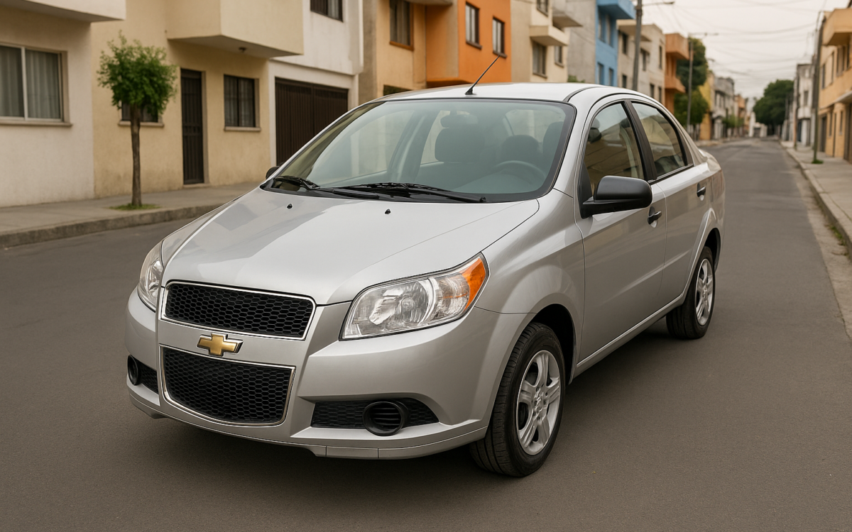 Chevrolet Aveo 2012 plateado estacionado en calle urbana de México