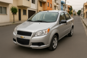 Chevrolet Aveo 2012 plateado estacionado en calle urbana de México