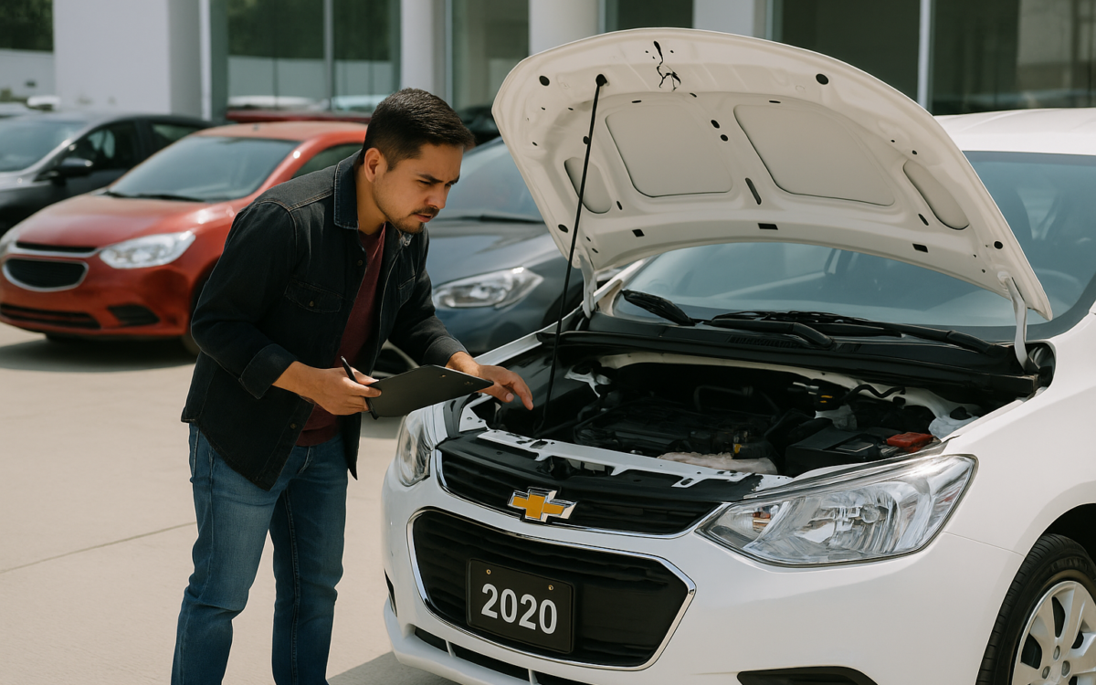 Inspección de Chevrolet Aveo 2020 usado en agencia de autos México