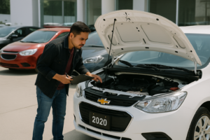 Inspección de Chevrolet Aveo 2020 usado en agencia de autos México
