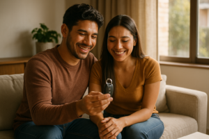Pareja mexicana revisando la proteccion de su credito automotriz